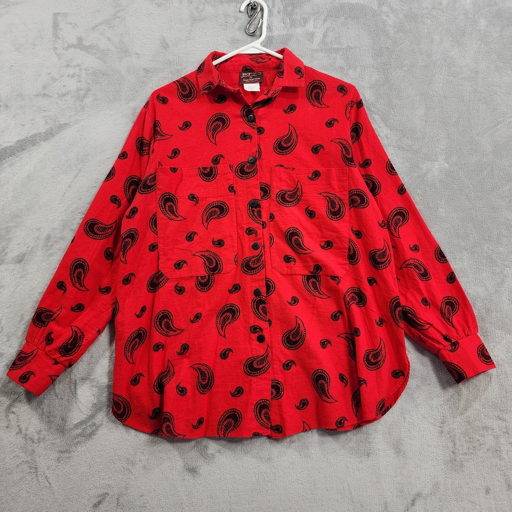 Vintage Jeanette Maternities Shirt Womens 8 Red Paisley Flannel Tunic Maternity